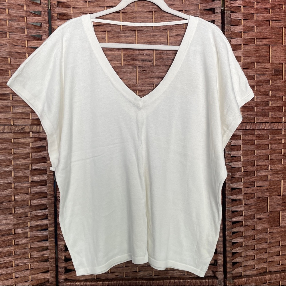 Magaschoni Organics V-Neck Knit Tee Shirt 100% Organic Cotton Strap Back XL.